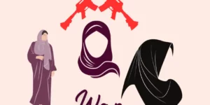 '5차 중동전쟁' 이라 불리는 이스라엘과 팔레스타인 무장단체 하마스의 전쟁을 설명하기 위해 아랍의 상징인 히잡과 전쟁을 상징하는 총 두자루가 교차된 이미지를 삽입함