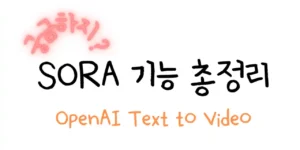 OpenAI에서 개발한 Text to Video 모델인 '소라(sora)' 서비스의 기능을 총정리하는 내용임을 암시하는 텍스트 썸네일